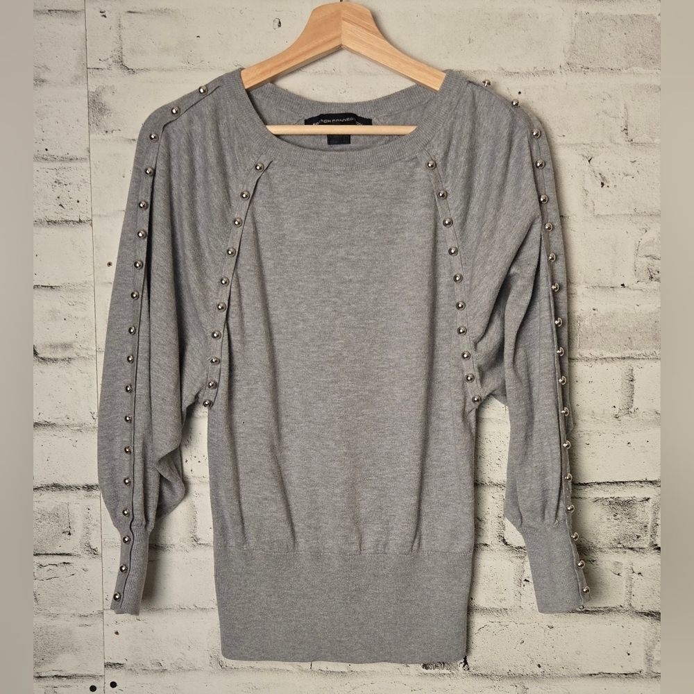 Retro French Connection Gray Studded Batwing Sleeve Sweater XS